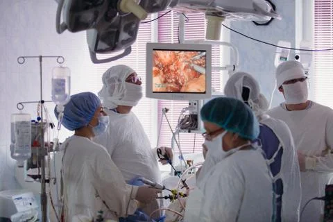 Operating. Surgery.  Laparoscopic surgery. Stock Photos