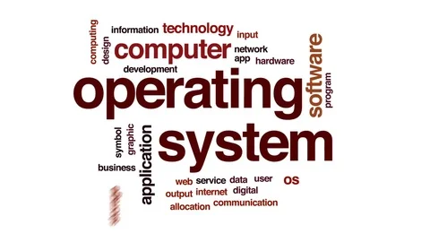 Operating system animated word cloud, text design animation. Stock Footage 74100833