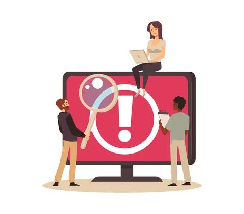 Operating system error warning on screen, flat vector illustration isolated. Stock Illustration