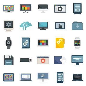 Operating system icons set flat vector isolated Illustrazione stock
