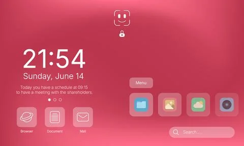 Operating system lock screen user interface mockup with face unlock and clo.. Stock Illustration