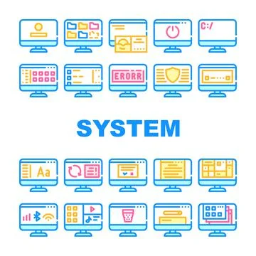Operating System Pc Collection Icons Set Vector Stock Illustration
