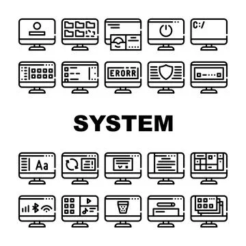 Operating System Pc Collection Icons Set Vector Stock Illustration