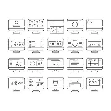 Operating System Pc Collection Icons Set Vector Stock Illustration