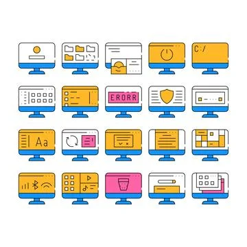 Operating System Pc Collection Icons Set Vector Stockillustratie