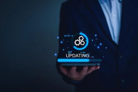 Operating system upgrade concept, installation app and software update proc.. Foto stock