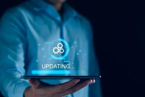 Operating system upgrade concept, installation app and software update proces Foto stock