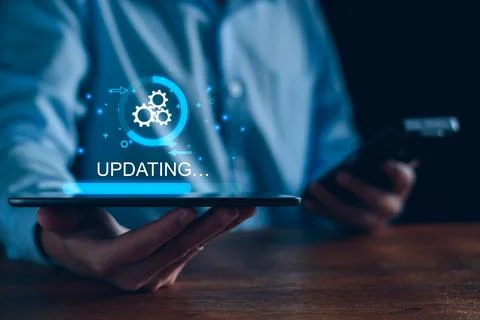 Operating system upgrade concept, installation app and software update proces Foto stock