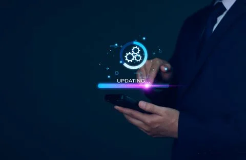 Operating system upgrade concept, installation app and software update proc.. Foto stock