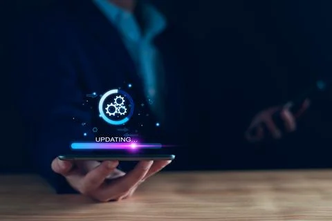 Operating system upgrade concept, installation app and software update proc.. Foto stock