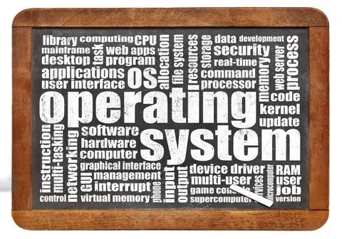  operating system word cloud operating system word cloud on an isolated vi... Stockfoto's