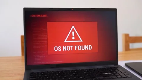Operating Sytem OS not found error message on laptop screen. Concept of booting Stock Footage 306133148