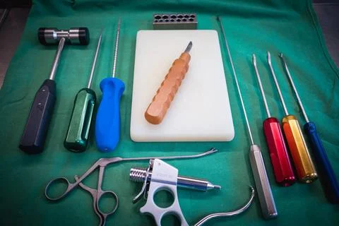 On the operating table are the instruments for performing a cruciate ligam... Stock Photos