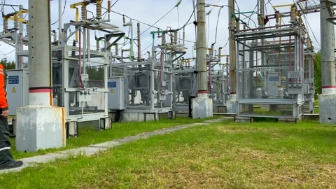 Operation and maintenance of equipment at a distribution substation Video stock 136810705