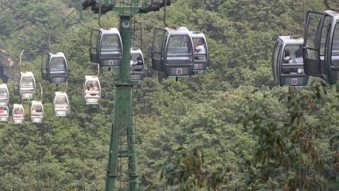 Operation of the cable car in the mountains Stock Footage 80295498
