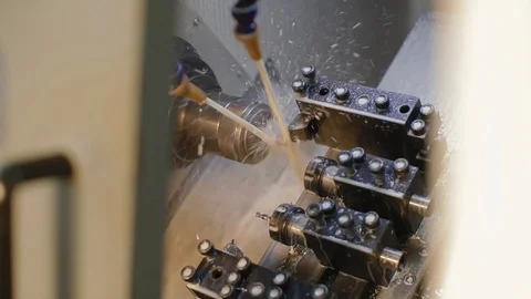 The operation of CNC lathe machine with multi-function operation. Hi-technology Stock Footage 130018589