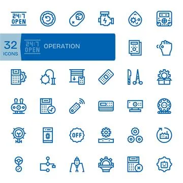 Operation Comprehensive Vector Bundle with 32 Display Perfect Bold Line Ret.. Stock Illustration