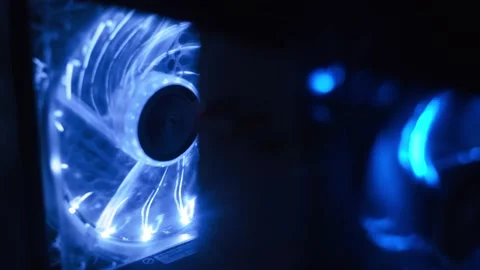 Operation of the computer cooler with illumination in the sestema unit Stock Footage 165547961