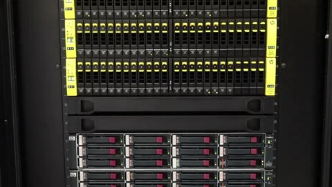 Operation of the computer server vertical panorama of the equipment 库存影片 159425095