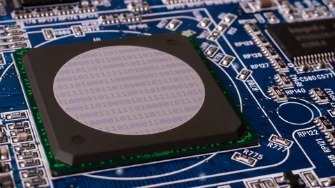 Operation of the computer's central processor (macro) Stockbeeldmateriaal 108374105