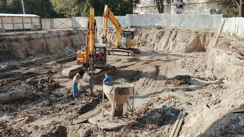 Operation of construction equipment with builders project factory industry Stock Footage 95913585