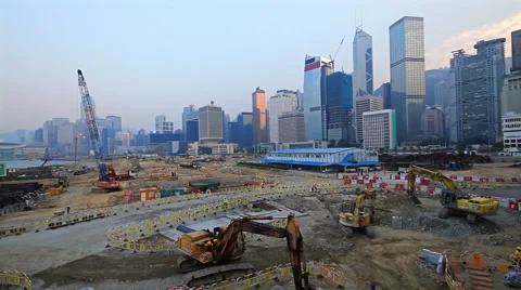 Operation of construction equipment during putting up skyscraper Stock Footage 40899757