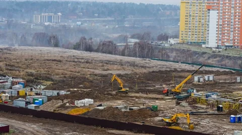 Operation of construction equipment during putting up skyscraper, timelapse Stock-Footage 58314160