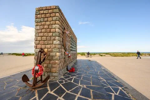 Operation Dynamo Memorial to Allied Forces in Dunkirk with sand dunes Stock Photos