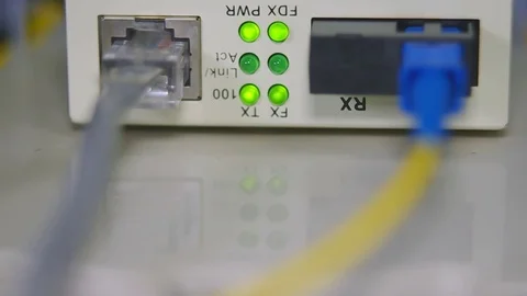 Operation of the equipment of optical fiber in the server room (close up) Stock Footage 82830850