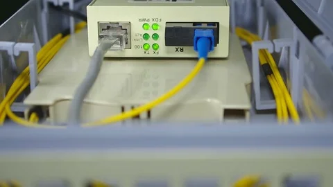 Operation of the equipment of optical fiber in the server room Stock Footage 82830857