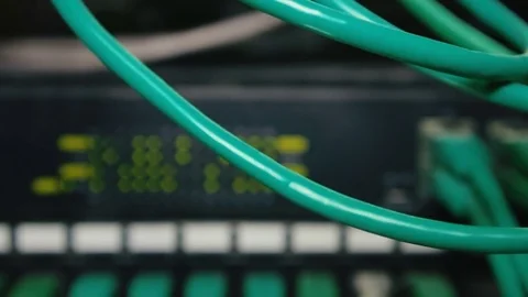 Operation of the equipment in the server room (focus on wires) Stock Footage 82830891