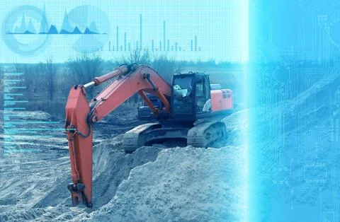 Operation of an excavator without human intervention, remote control using ar Stock Photos