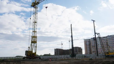 Operation of hydraulic machines clogging building piles timelapse Stock Footage 87608405