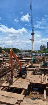 Operation machine at construction site. Stock Photos