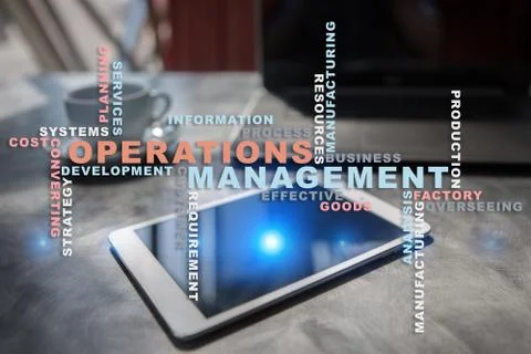 Operation management concept. Words cloud on virtual screen. Stock Photos