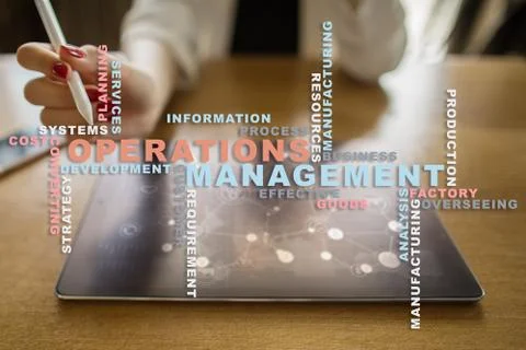 Operation management concept. Words cloud on virtual screen. Stock Photos