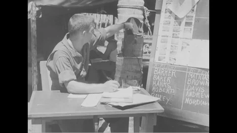 Operation officer takes a call, note down the information - 1944 Stock Footage 99786382