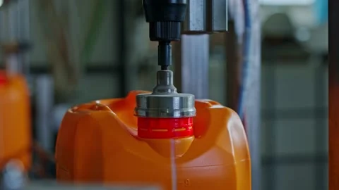 Operation of the paint bottling line Stock Footage 239860377