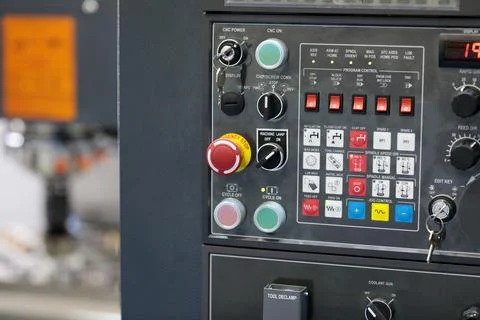 Operation panel of CNC milling machine Stock Photos