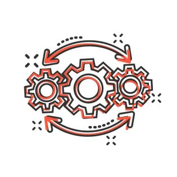 Operation project icon in comic style. Gear process vector cartoon illustrati Ilustração Stock