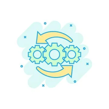 Operation project icon in comic style. Gear process vector cartoon illustrati Stock Illustration