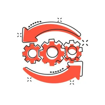 Operation project icon in comic style. Gear process vector cartoon illustrati Ilustração Stock