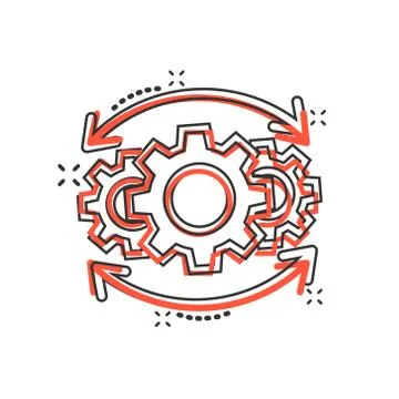 Operation project icon in comic style. Gear process vector cartoon illustrati Stock Illustration