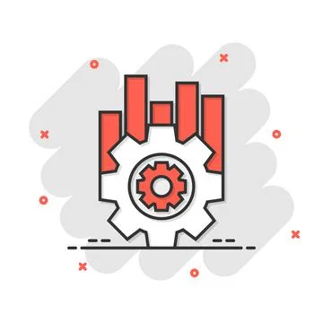 Operation project icon in comic style. Gear process vector cartoon illustrati 스톡 일러스트