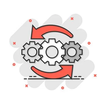 Operation project icon in comic style. Gear process vector cartoon illustrati 스톡 일러스트