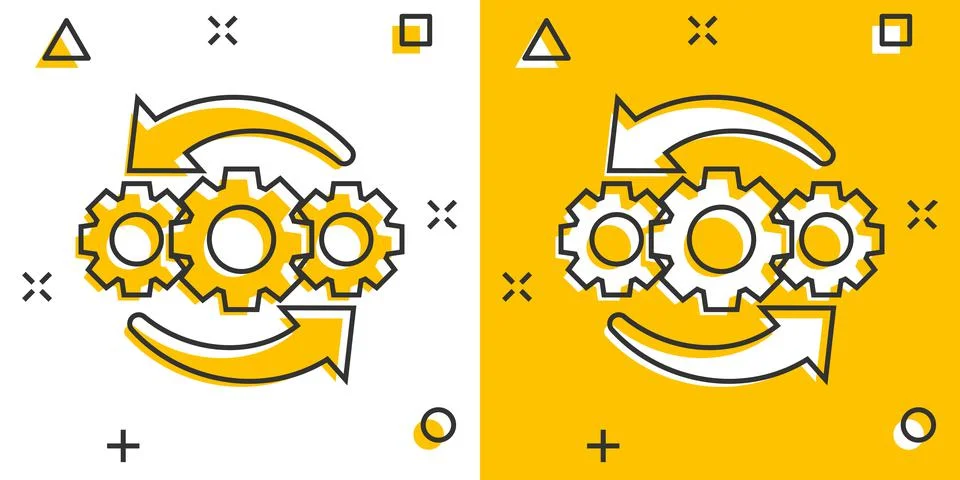 Operation project icon in comic style. Gear process vector cartoon illustrati Illustrazione stock