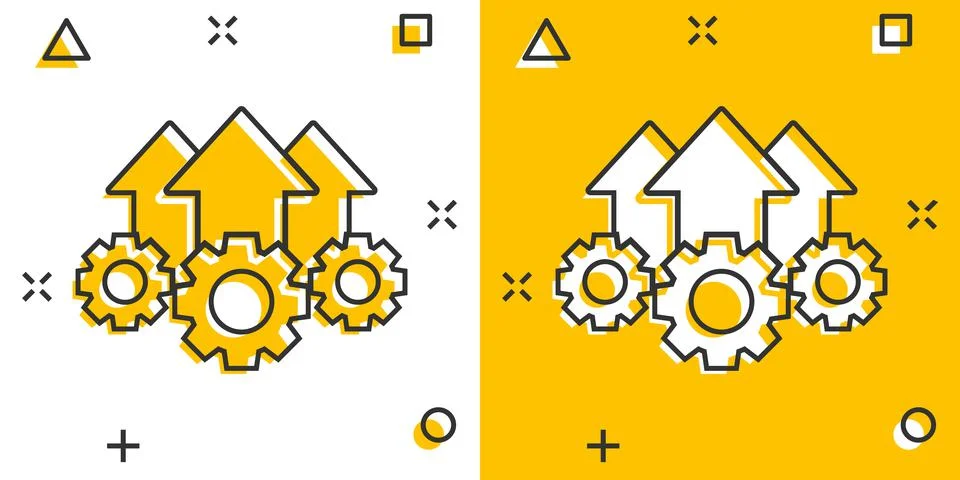 Operation project icon in comic style. Gear process vector cartoon illustrati Ilustração Stock