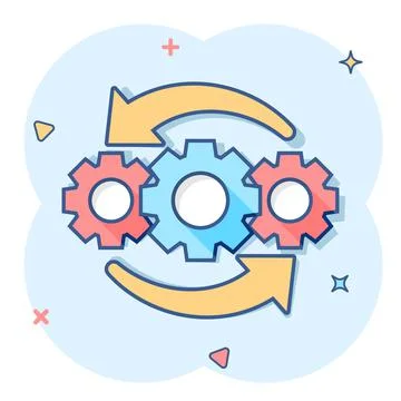 Operation project icon in comic style. Gear process vector cartoon illustrati Ilustração Stock
