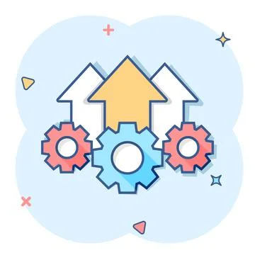Operation project icon in comic style. Gear process vector cartoon illustrati Stock Illustration