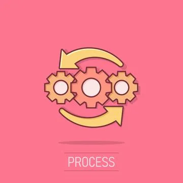 Operation project icon in comic style. Gear process vector cartoon illustra.. Stock Illustration